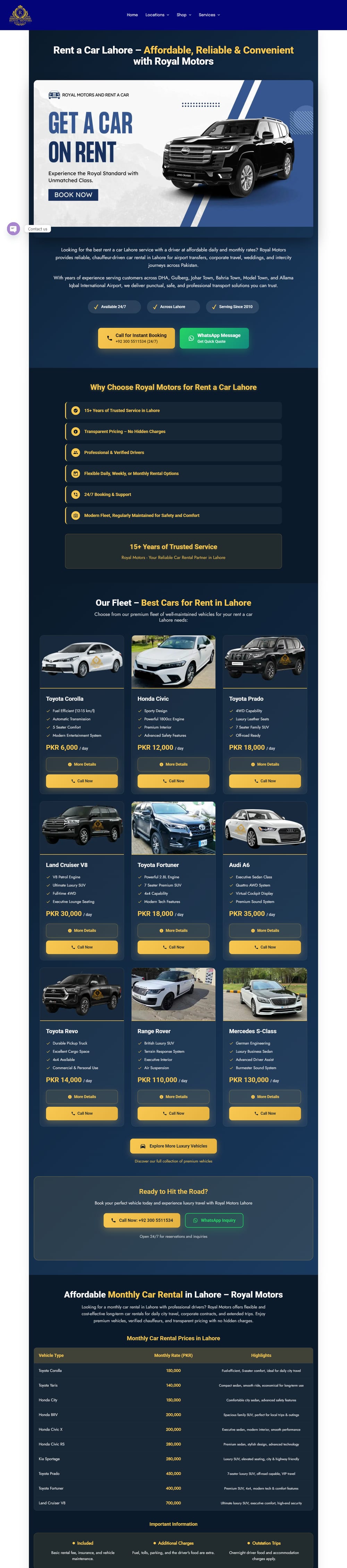 Royal Motors Rent A Car website
